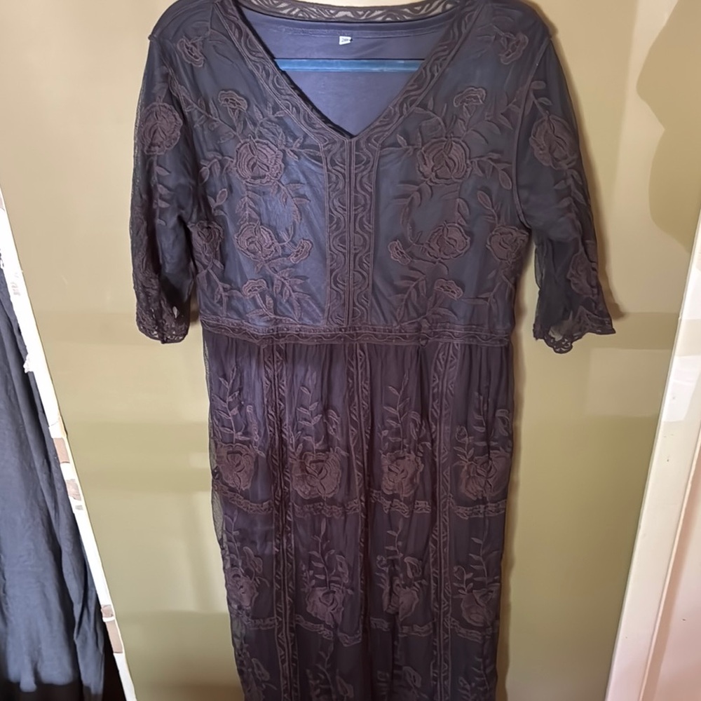 Gray V-Neck Puff Sleeve Sundress